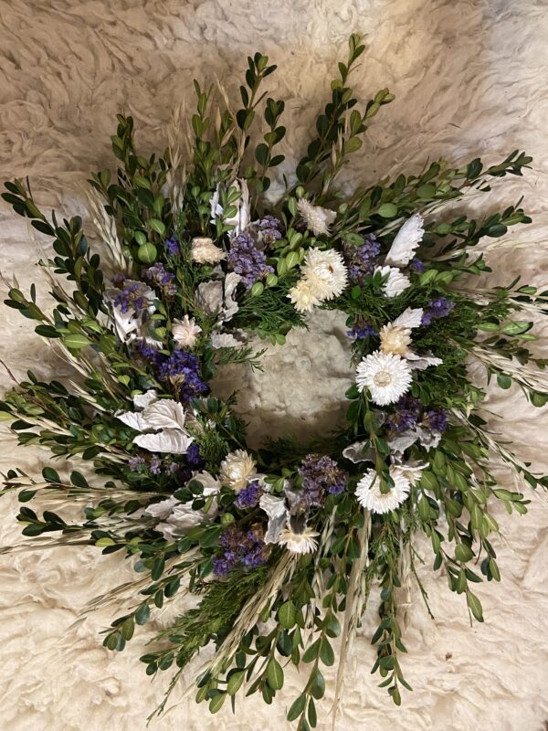 Purple & White Full Evergreen Wreath
